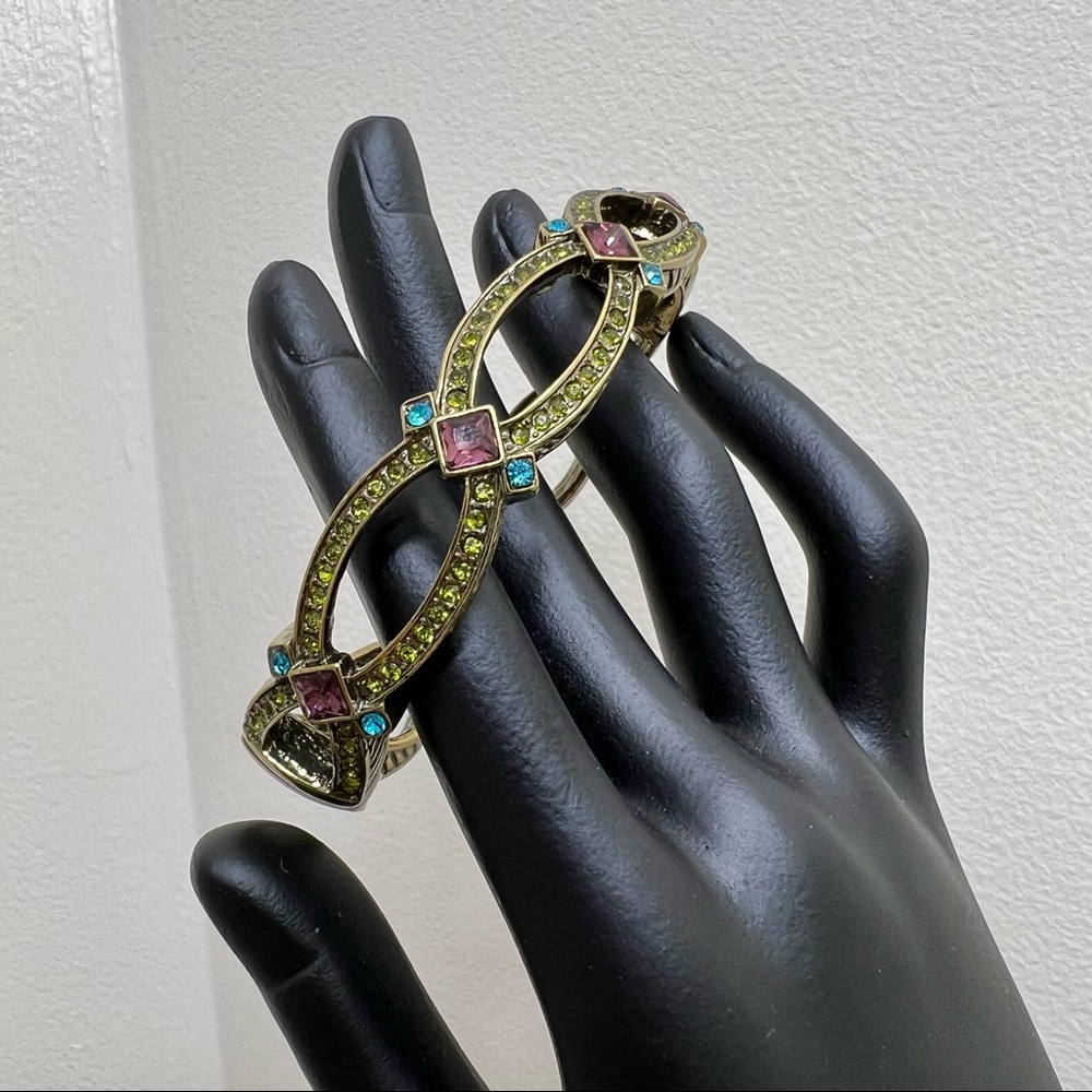 & A Heidi Daus hinged Bracelet w/ amethyst & Caribbean blue Swarovski crystals